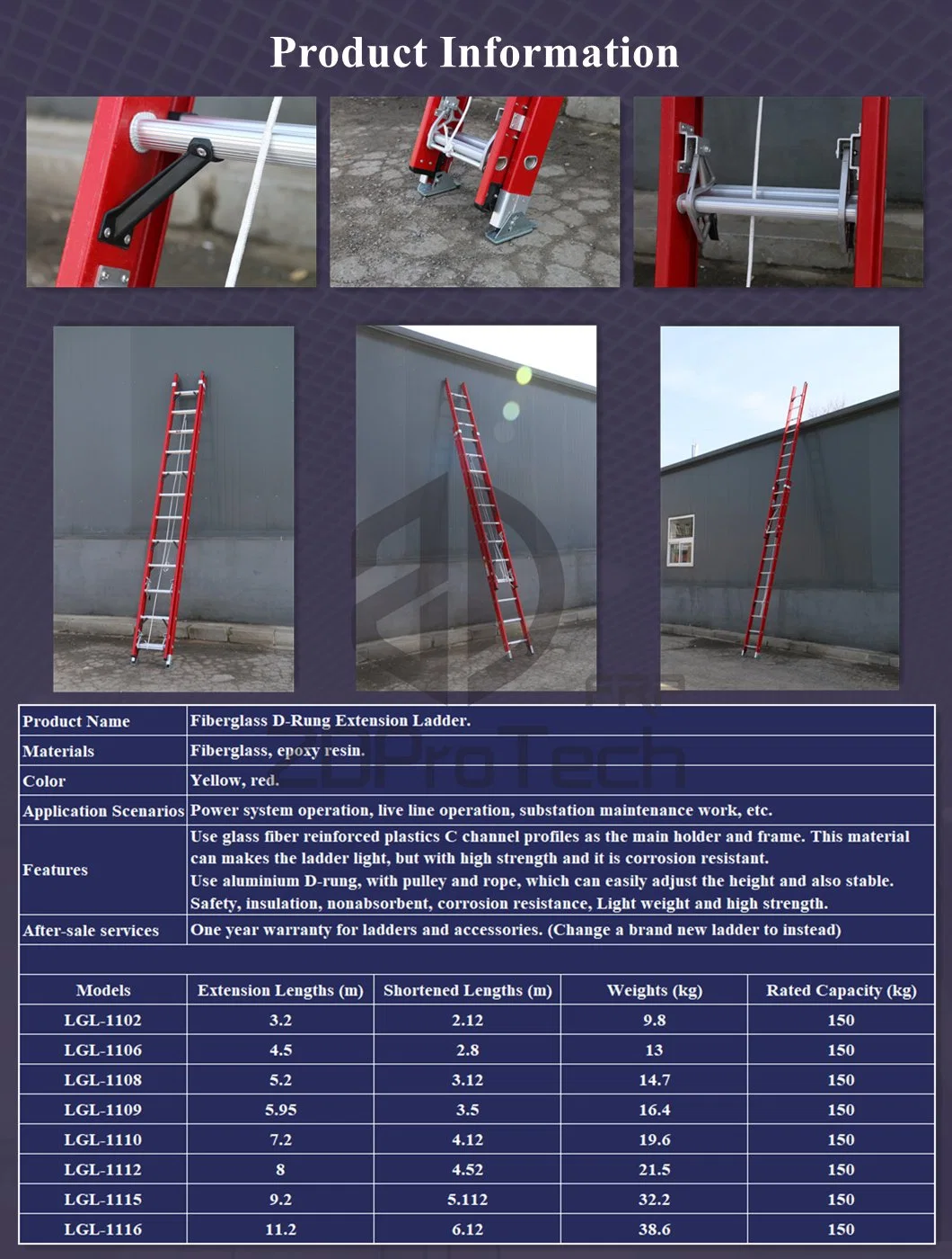 20 24 28 FT Lightweight Insulation FRP Double Extension Step Ladder